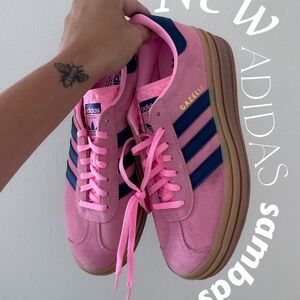 Adidas Pink and Blue Gazelle Bold Sneakers